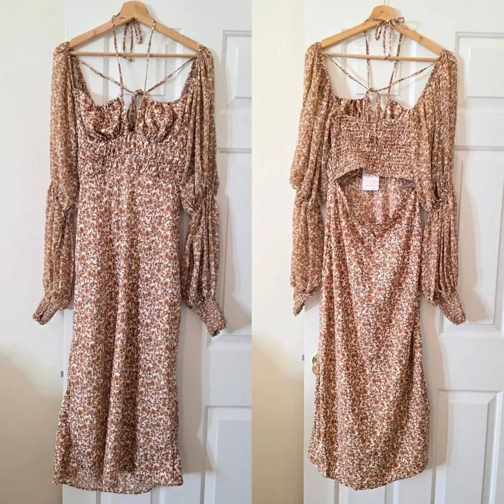 Free People Aglow Midi Dress in Tea Combo M NWT